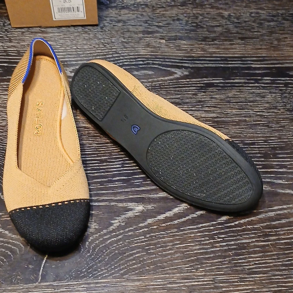 Rothy's Mustard Yellow and Black Cap-Toe Flats - Picture 2 of 5